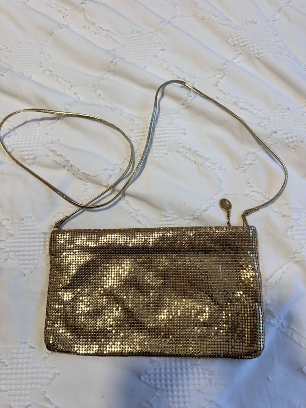 Vintage Whiting & Davis Gold Mesh Crossbody Clutch Made in USA